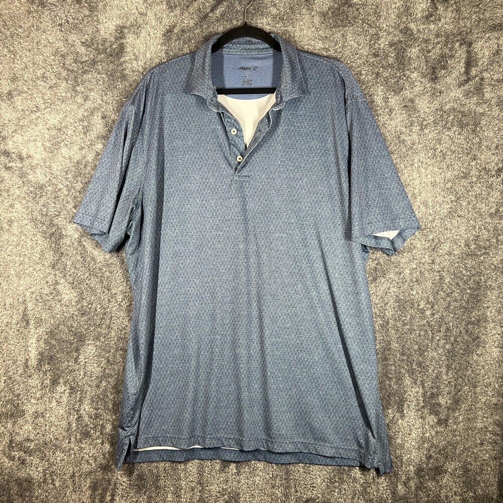 Johnnie-O Polo Shirt Mens XL Blue Lake Dot Print Golf Stretch JMPO3960